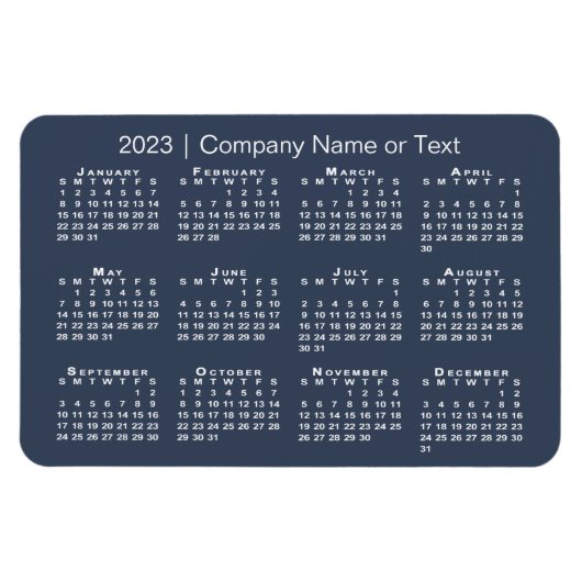 Magnet Flexible Calendrier Marine bleu et blanc 2023 avec texte pe (Horizontal)