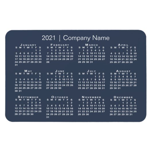 Magnet Flexible Calendrier Marine et White 2021 avec nom de sociét (Horizontal)
