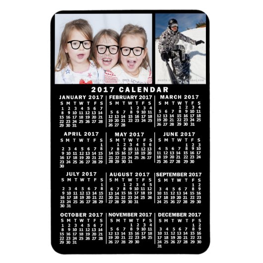 Magnet Flexible Calendrier mensuel 2017 Année Noir | MODÈLE PHOTO (Vertical)