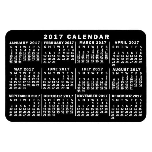 Magnet Flexible Calendrier mensuel 2017 Classic noir et blanc (Horizontal)