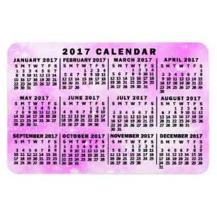 Magnet Flexible Calendrier mensuel 2017 Étoiles d'aquarelle rose