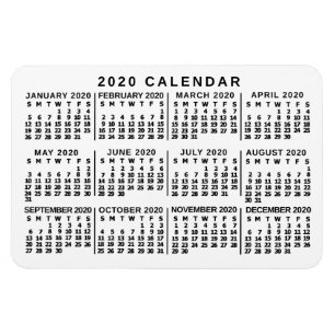 Magnet Flexible Calendrier mensuel 2020 Classic Blanc et Noir