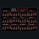 Magnet Flexible Calendrier mensuel 2025 Année Classique Noir Rouge<br><div class="desc">Cet aimant flexible du calendrier mensuel 2025 montre les jours de la semaine pour chaque mois en rouge et blanc classique et professionnel sur noir. Il s'agit d'un calendrier annuel simple, minimaliste et audacieux pour vous aider à conquérir la nouvelle année. Sachez toujours quelle date il est et vérifiez les...</div>