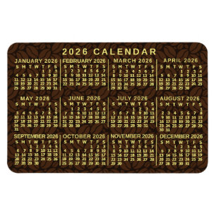 Magnet Flexible Calendrier mensuel 2026 année Fèves de café foncée