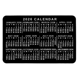 Magnet Flexible Calendrier mensuel 2026 noir et blanc classique