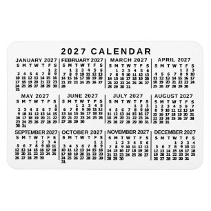 Magnet Flexible Calendrier mensuel 2027 Classique Blanc et Noir
