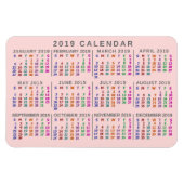 Magnet Flexible Calendrier mensuel de 2019 rose pâle (Horizontal)