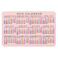 Calendrier mensuel de 2019 rose pâle
