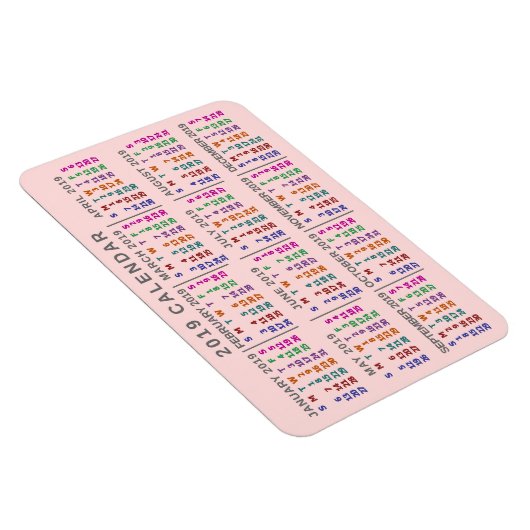 Magnet Flexible Calendrier mensuel de 2019 rose pâle (Côté Droit)