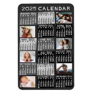 Magnet Flexible Calendrier mensuel de l'année 2025 Modèle Noir Col