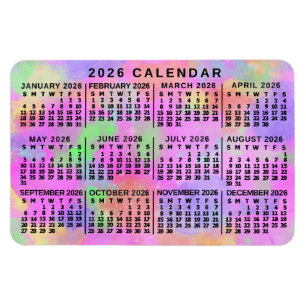Magnet Flexible Calendrier mensuel de l'année 2026 avec éclaboussu