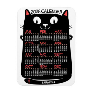 Magnet Flexible Calendrier mensuel de l'année 2026 Chat noir milie