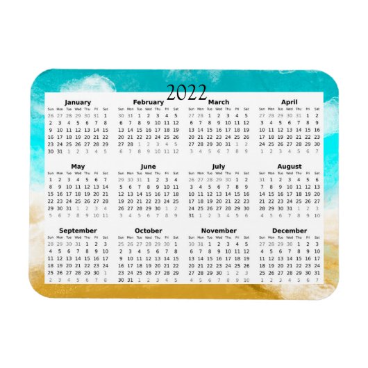 Magnet Flexible Calendrier Mini Aimanté 2022 d'Ocean Beach (Horizontal)