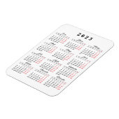 Magnet Flexible Calendrier minimal 2023 en espagnol blanc noir rou (Côté Gauche)