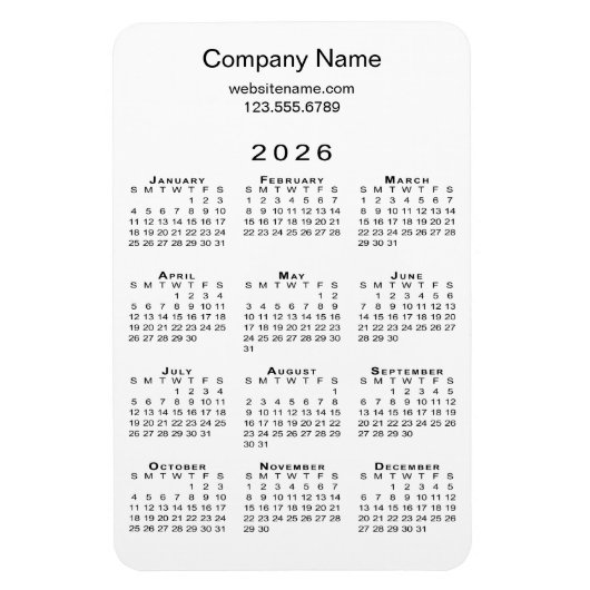 Magnet Flexible Calendrier minimum 2026 Nom de l'entreprise Inform (Vertical)