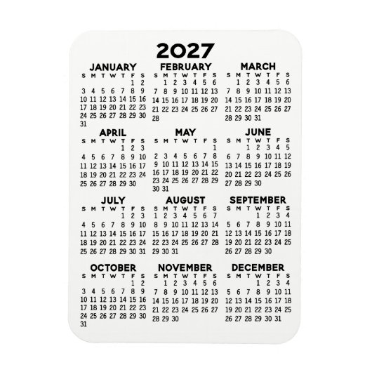 Magnet Flexible Calendrier - Noir et Blanc Minimal de Base (Vertical)