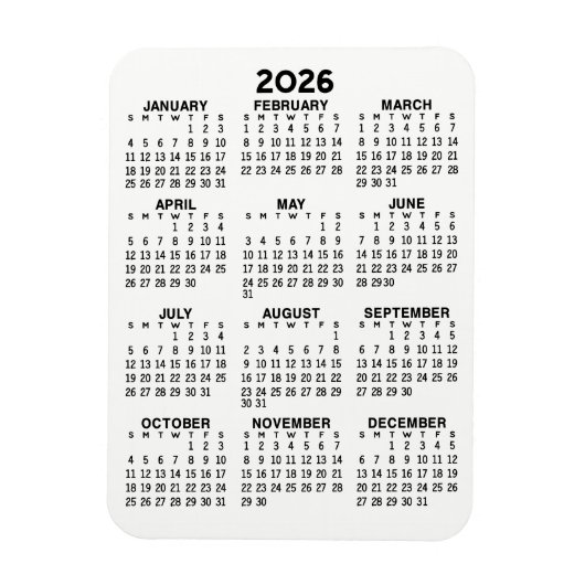 Magnet Flexible Calendrier - Noir et blanc minimum de base (Vertical)