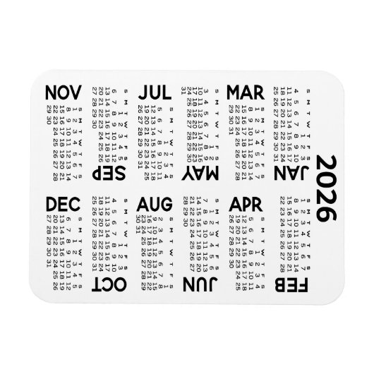 Magnet Flexible Calendrier - Noir et blanc minimum de base (Horizontal)