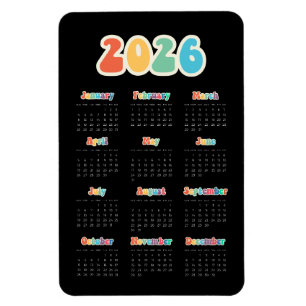 Magnet Flexible Calendrier noir Hippie 2025 des années 60 rétro
