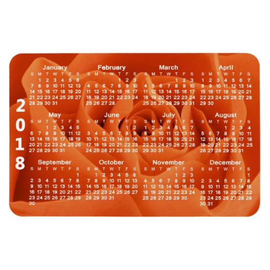 Magnet Flexible Calendrier Orange Rose Petals 2018 (Horizontal)