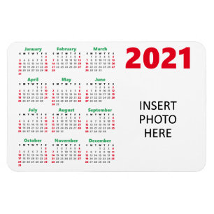 Magnet Flexible Calendrier Photo personnalisée 2021 Vert rouge N