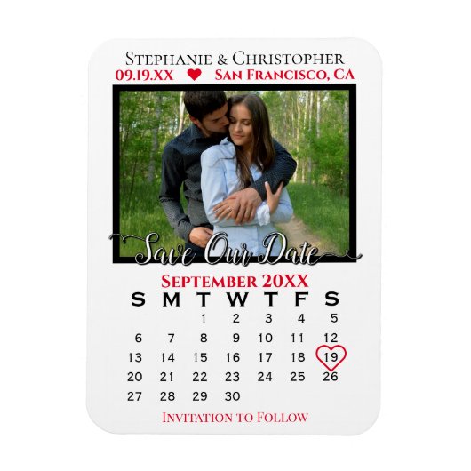 Magnet Flexible Calendrier photo rouge et blanc Enregistrer notre  (Vertical)