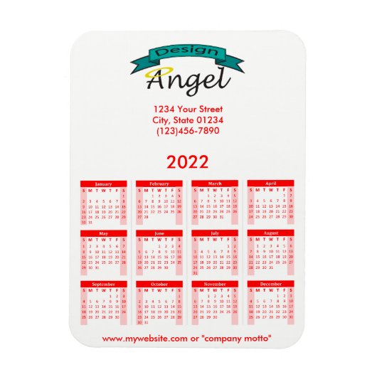Magnet Flexible Calendrier rouge 2022 de votre logo (Vertical)