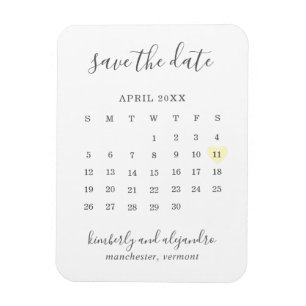 Magnet Flexible Calendrier simple cœur jaune pastel Enregistrer la