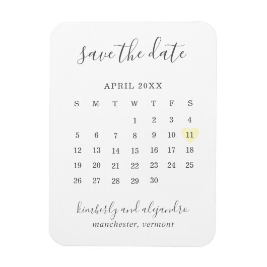 Magnet Flexible Calendrier simple Pastel Coeur Jaune Enregistrer l (Vertical)