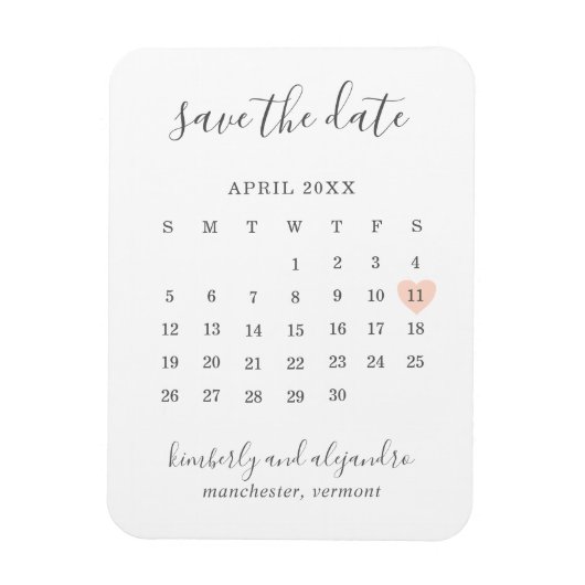 Magnet Flexible Calendrier simple Pastel Peach Heart Enregistrer l (Vertical)