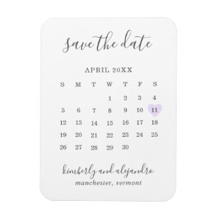 Magnet Flexible Calendrier simple Pastel Purple Heart Enregistrer
