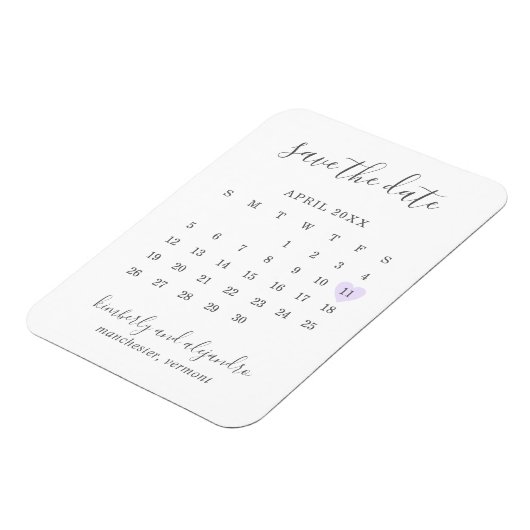 Magnet Flexible Calendrier simple Pastel Purple Heart Enregistrer (Côté Gauche)