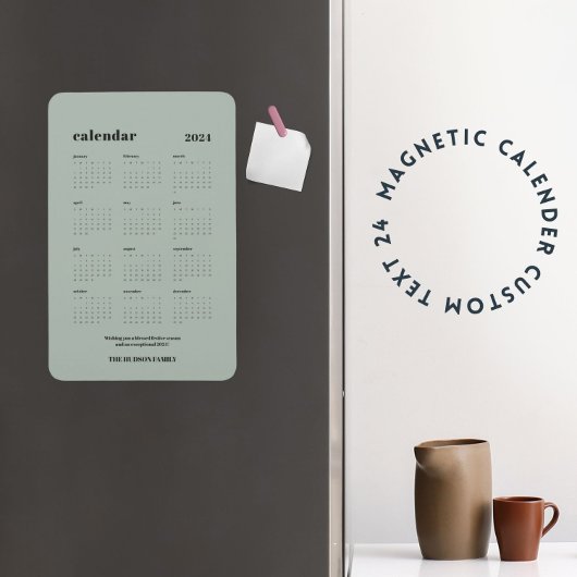 Magnet Flexible Calendrier vert Dusty 2024 personnalisé