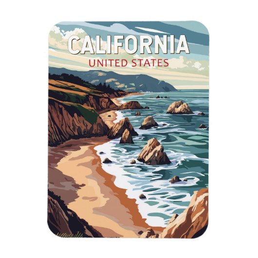Magnet Flexible California Travel Art Vintage (Vertical)
