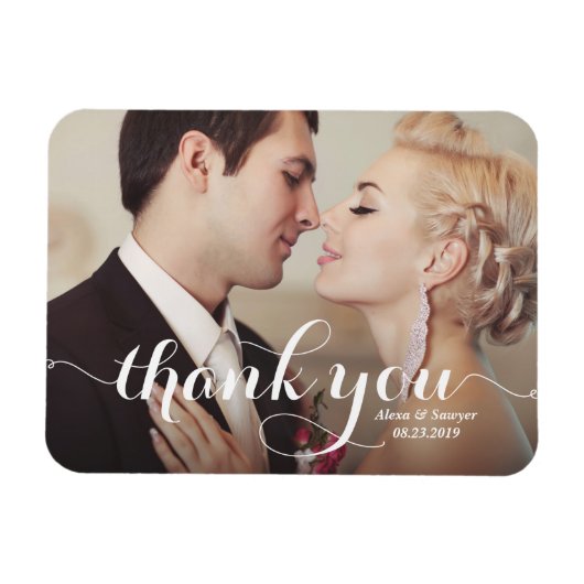 Magnet Flexible Calligraphie blanche Script Mariage photo Merci (Horizontal)