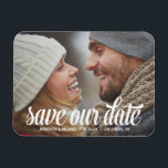 Magnet Flexible Calligraphie en gras | Photo Enregistrer la date<br><div class="desc">Cette magnifique photo à fond saigné enregistrer la date comporte une calligraphie de style rétro audacieuse et le texte "Save our date" - customisez avec vos détails mariages et votre photo préférée.</div>