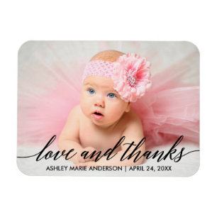 Magnet Flexible Calligraphie moderne Baby Love and Thanks Photo