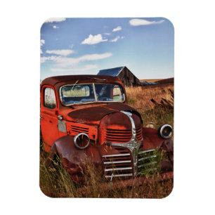 Magnet Flexible Camion Dodge orange rouillé avec ferme abandonnée
