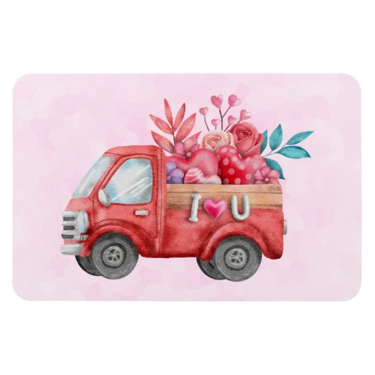Magnet Flexible Camion mignonne d'amour transportant des coeurs et (Horizontal)