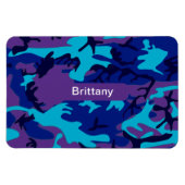 Magnet Flexible Camouflage bleu foncé & violet Motif Ajouter Nom (Horizontal)