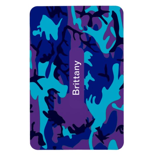 Magnet Flexible Camouflage bleu foncé & violet Motif Ajouter Nom (Vertical)