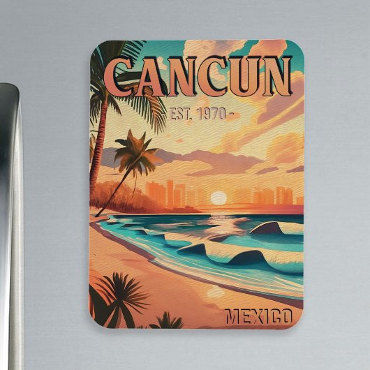 Magnet Flexible Cancún Mexique Palm Tree Sunset Voyage Souvenir