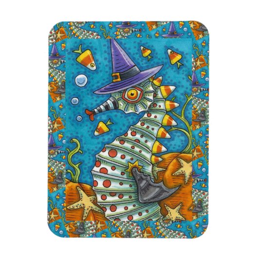MAGNET FLEXIBLE CANDY CORN SEAHORSE, SOUS LA MER HALLOWEEN FISH (Vertical)