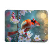 Magnet Flexible Cardinal masculin en fleurs de cerisiers au clair  (Horizontal)