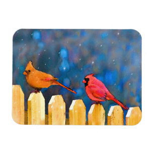 Magnet Flexible Cardinals on the Fence Painting - Art original