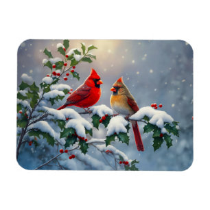 Magnet Flexible Cardinaux rouges et houx dans la neige