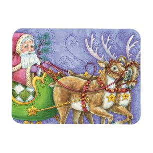 Magnet Flexible Caricature de Noël Santa Claus Sleigh Reindeer