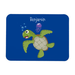 Magnet Flexible Caricature joyeuse de tortue de mer verte mignonne