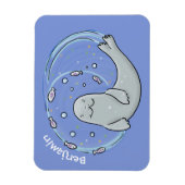 Magnet Flexible Caricature joyeux de phoque et de poisson bleu (Vertical)