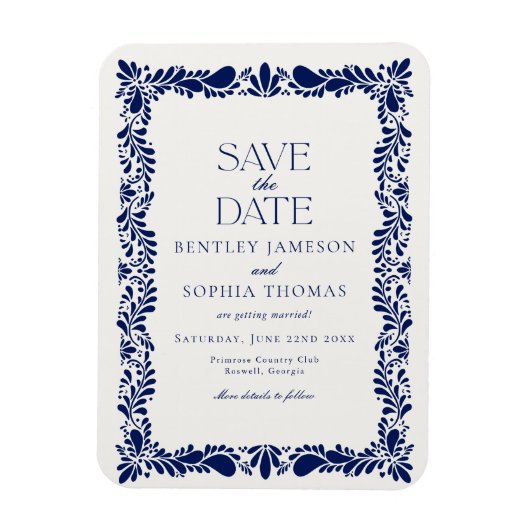 Magnet Flexible Carreaux de Talavera bleus Save the Date Fiesta es (Vertical)